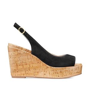 NWT Stuart Weitzman Riveria Black Suede Cork Wedge